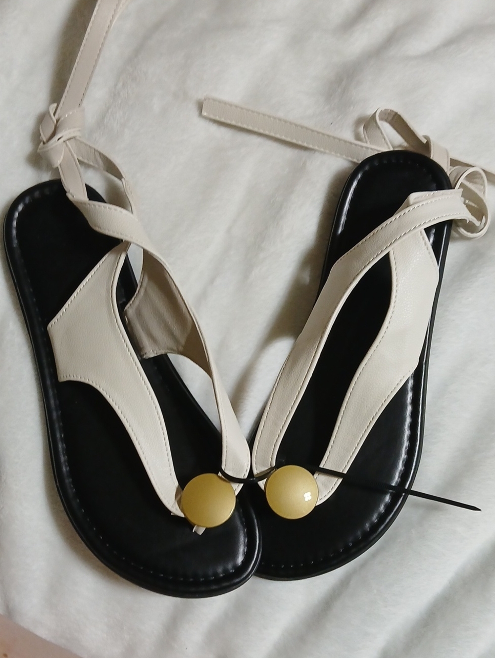 Women's Cream Ankle-Tie Sandals with Yellow Accent
